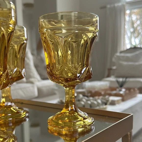 Set of 8 vintage Anchor Hocking Amber Goblets Kitchen